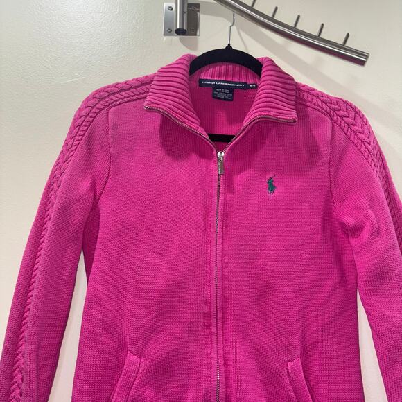 Vintage Ralph Lauren Sport Pink Zip-Up Cable Knit Jacket Size Medium - Picture 7 of 15